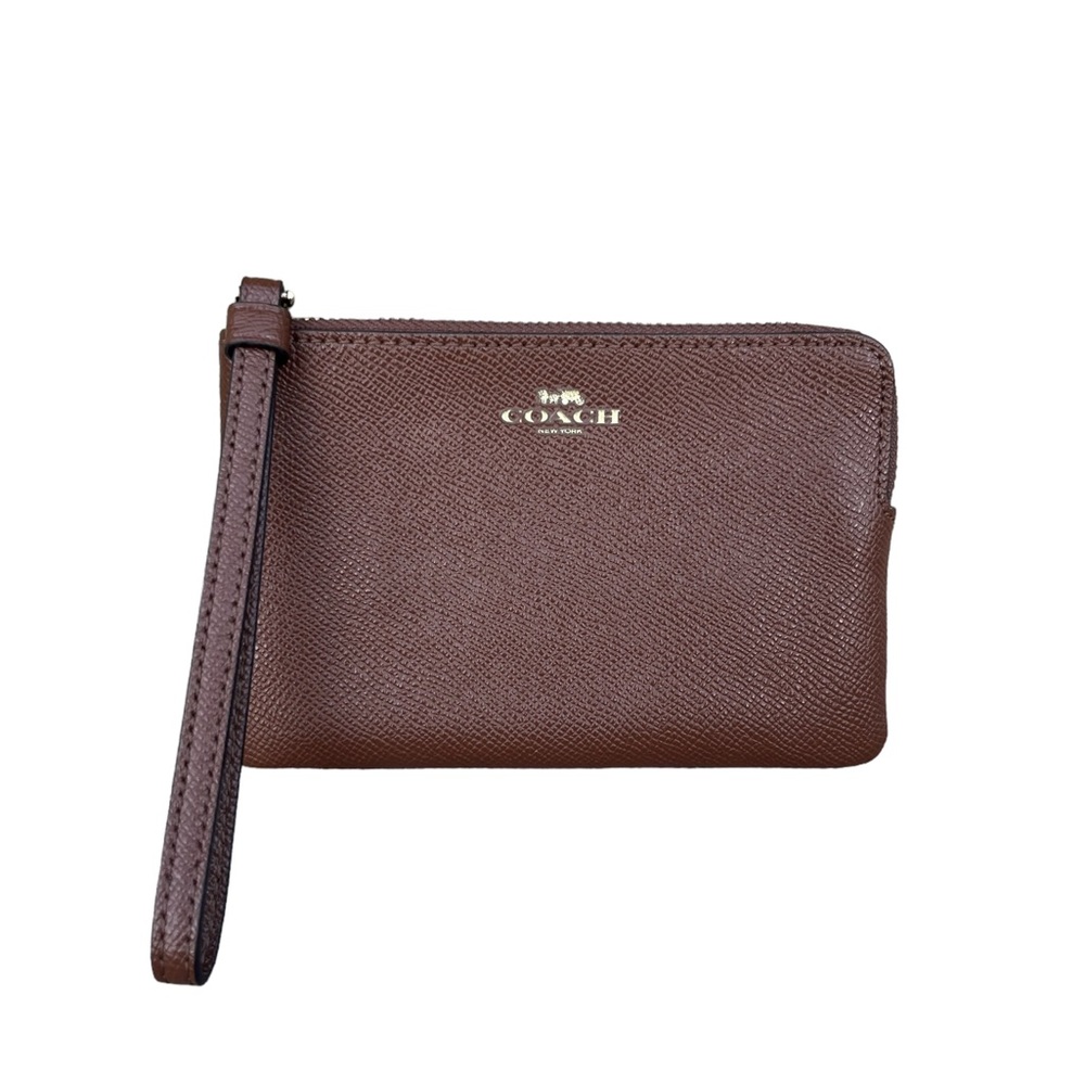 Coach Womens Corner Zip Wristlet Clutch Bag Brown Leather 58032 Card Holder EUC